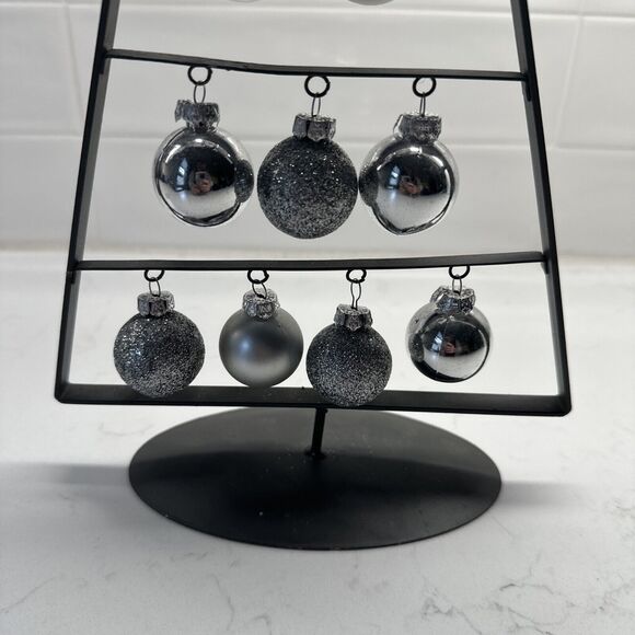 Metal Triangle Shape A Framed Christmas Tree w/Silver Hanging Ornaments 14.5" - Picture 2 of 10